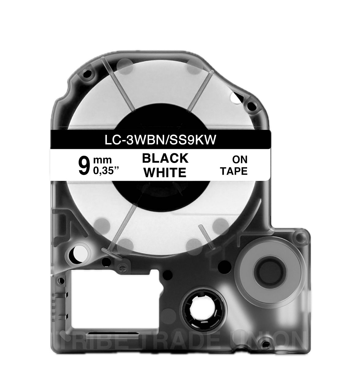 Картридж для Epson LW-300, LW-400, лента 9ммх8м (черный на белом) LC-3WBN